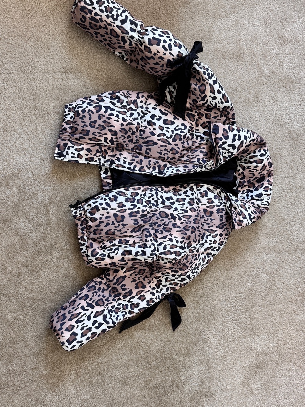 Madden Girl Leopard Print Puffer Jacket in Pink, Black and Brown